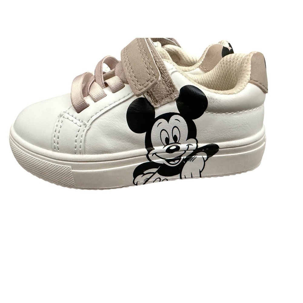 Kids White Mickey Mouse Sneakers Hook and‎ Loop Closure Toddler Size 7